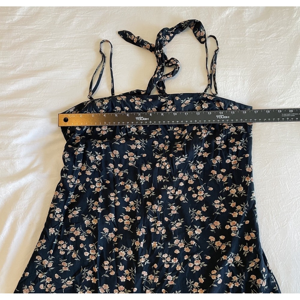 American Eagle Black Floral Mini Slip Dress Medium Tie Back Cottagecore Coquette - Picture 4 of 11